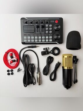 Gold & Black USB Condenser Microphone Kit with Audio Mixer